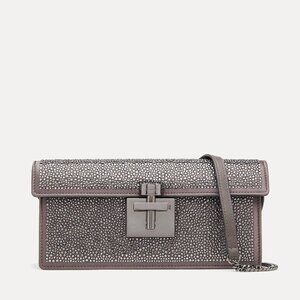 Oscar de la Renta Alibi Slim Crystal Pave Satin Shoulder Bag - Gray